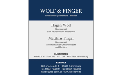 Logo der Firma Wolf & Finger Rechtsanwälte aus Sömmerda